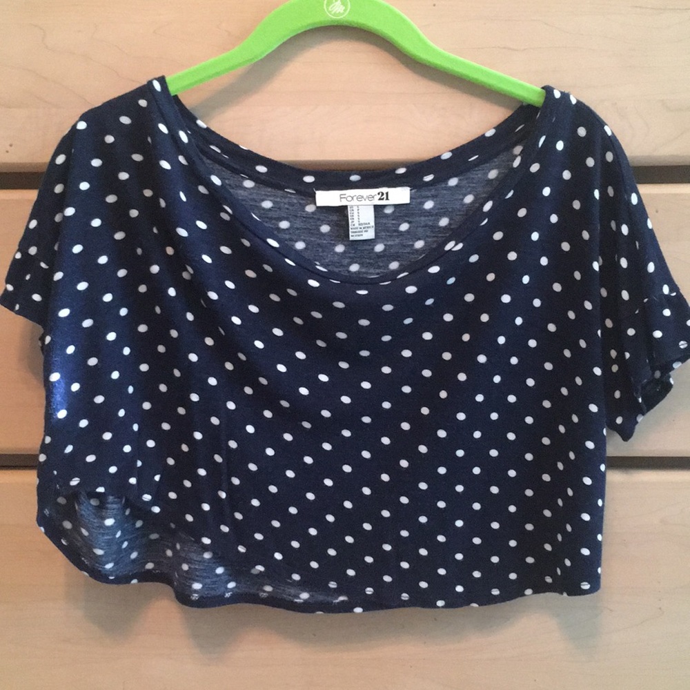 Blue and white polka dot crop top